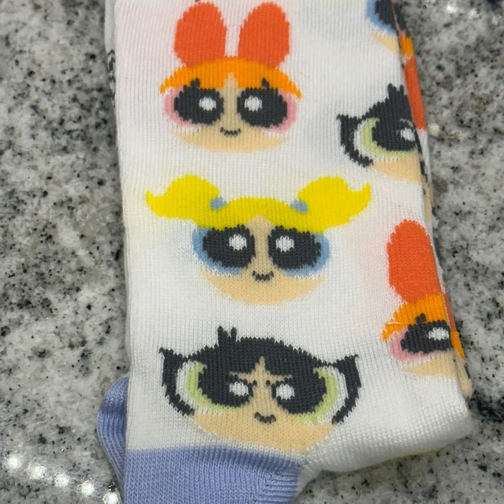 Cartoon Network Powerpuff Girls Unisex 9-13 Crew Socks White Character Print Y2K